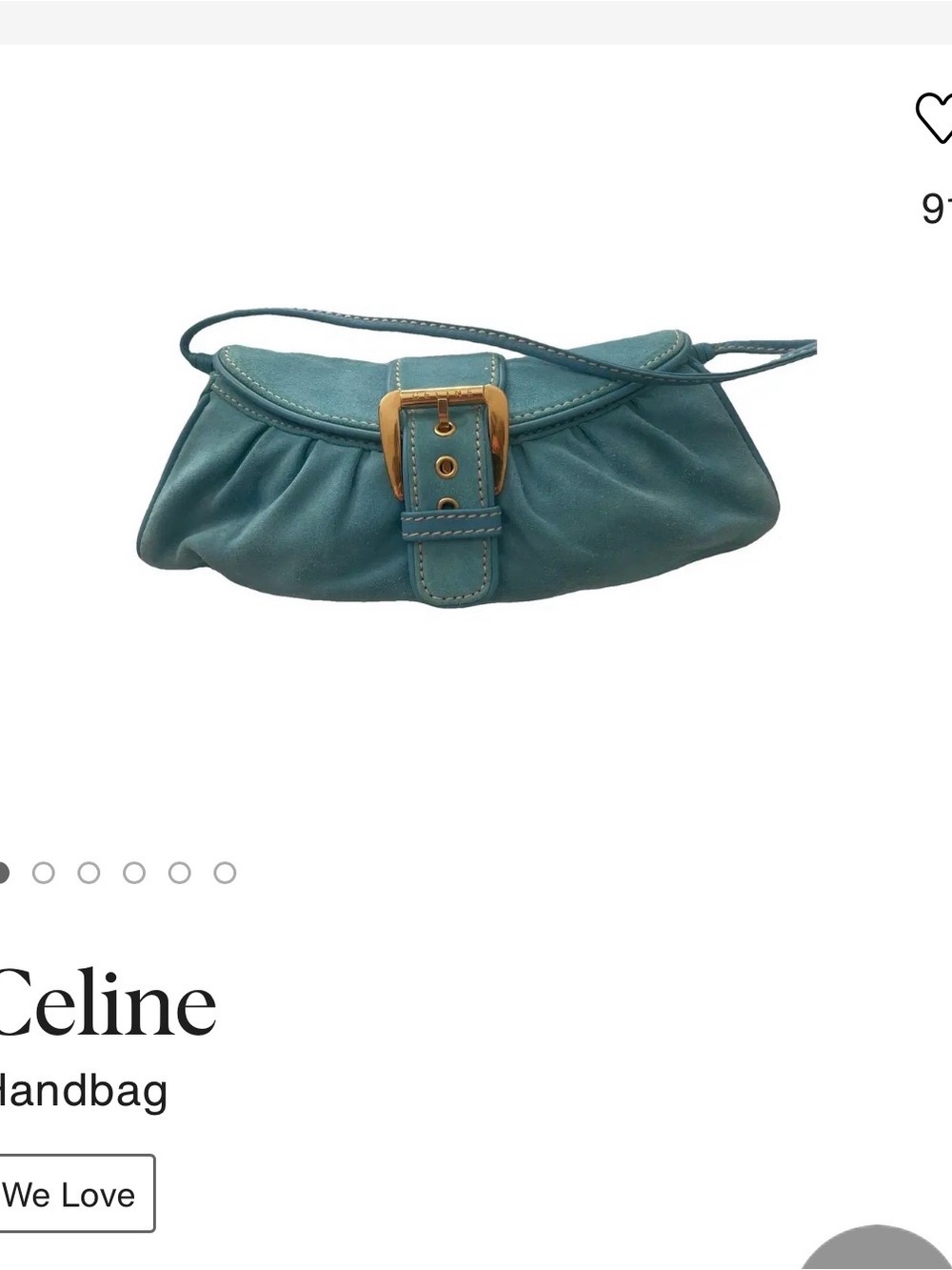 Vintage Celine Teal Suede Shoulder Bag with Gold Buckle